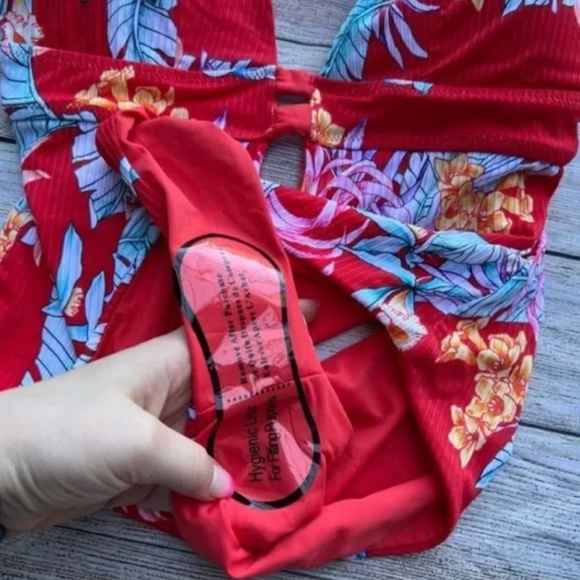 TiniBikini Red Floral One Piece Swimsuit - Picture 3 of 5